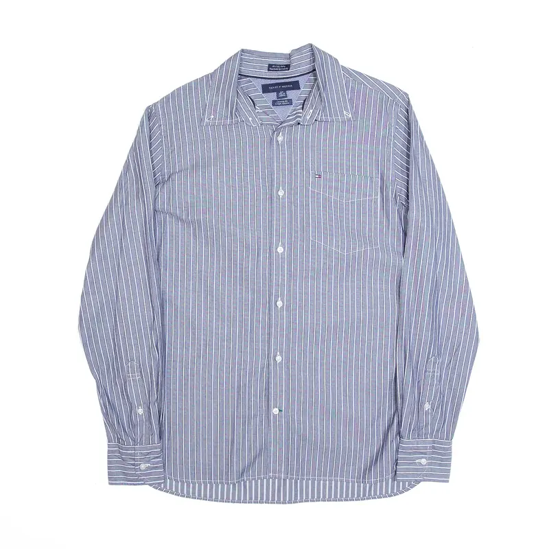 TOMMY HILFIGER Custom Fit Blue Striped Long Sleeve Shirt Mens S