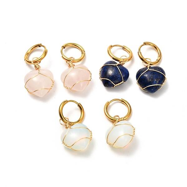 Heart Mixed Stone Dangle Hoop Earrings for Girl Women