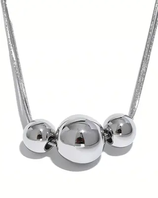 Silver Pendant Necklace - Triple Beads
