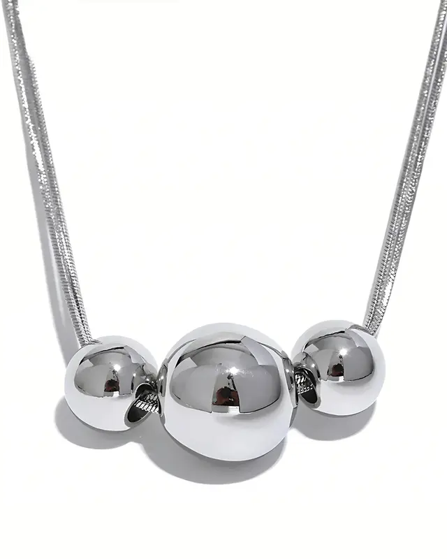 Silver Pendant Necklace - Triple Beads