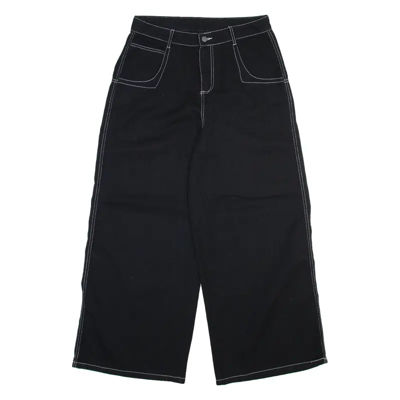 Mens Trousers Black Relaxed Wide-Leg W30 L28
