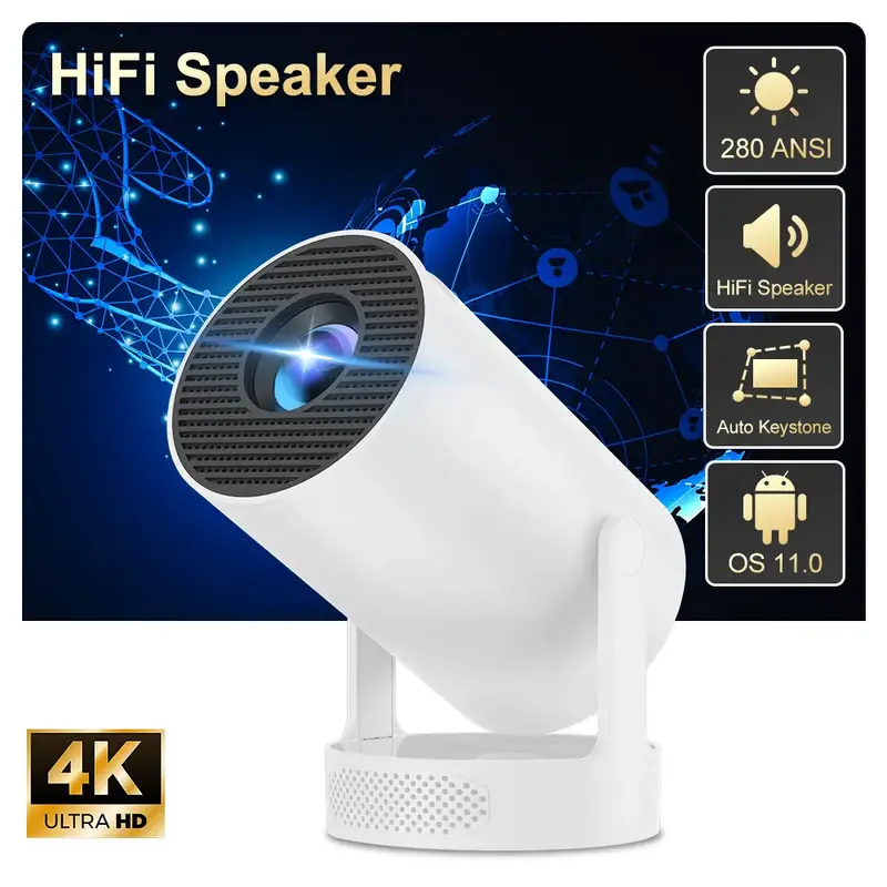 VELEC HY300 PRO HiFi Portable Projector 4K 1080P Dual-Band WiFi6 5G Wireless 5.2 Bluetooth Android 11 180° Rotatable Auto Ke...
