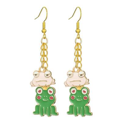 Alloy Enamel Frog Dangle Earrings with Iron Earring Pins for Women