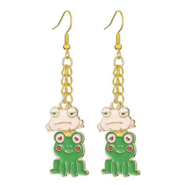 Alloy Enamel Frog Dangle Earrings with Iron Earring Pins for Women