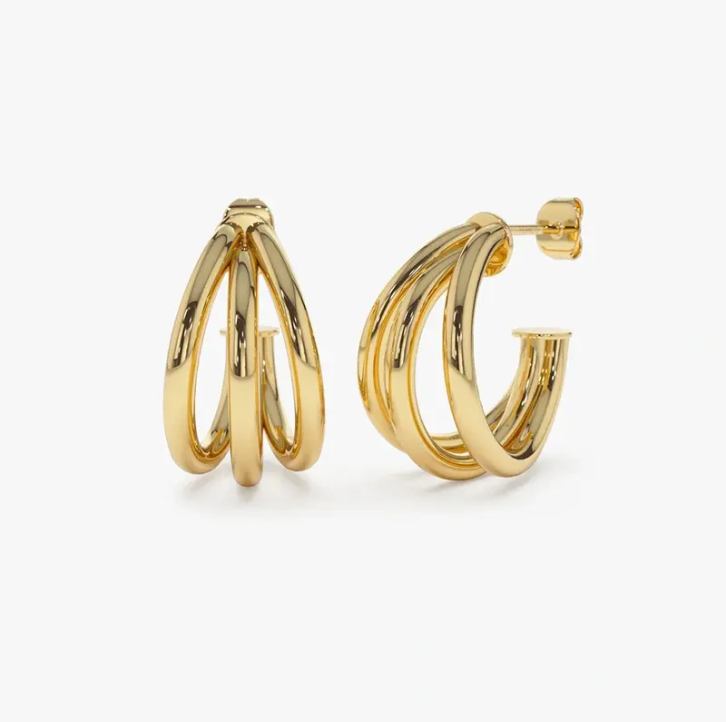 14k Triple Row Hoop Earrings