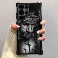 Jesus Clear Protective Four Comers Air Cushion Anti-drop CellPhone Case Clear BracketPhone Case For SAMSUNG GALAXY S22 S23 S2...