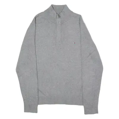 TOMMY HILFIGER Mens Jumper Grey 1/4 Zip Tight Knit 2XL