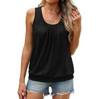 Women's Summer Tank Tops Loose Fit Pleated Scoop Neck Shirts Casual Sleeveless Tops Banded Bottom Womenswear Comfort