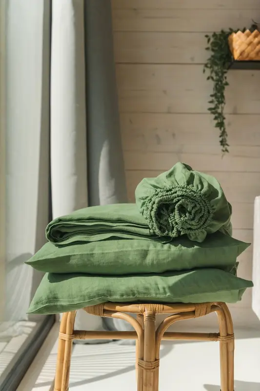 Linen sheets set in Matcha Green | Size: US Cal.King DEEP + Standard pillowcases