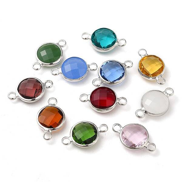 Brass Pave Faceted Glass Connector Charms