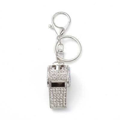 Shining Zinc Alloy Rhinestone Whistle Pendant Keychain