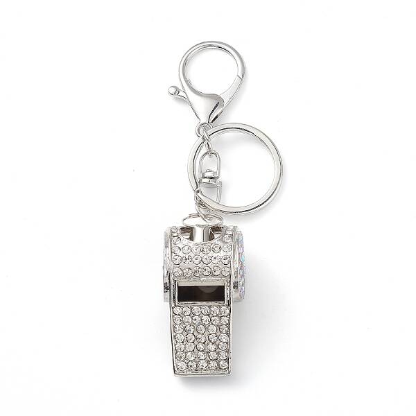 Shining Zinc Alloy Rhinestone Whistle Pendant Keychain