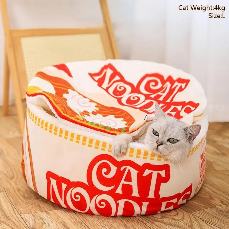 Cute Ramen Noodles Design Pet House, 1 Count Soft Comfortable Pet Bed with Lid, Non-slip Pet Furniture for Small Dogs & Cats