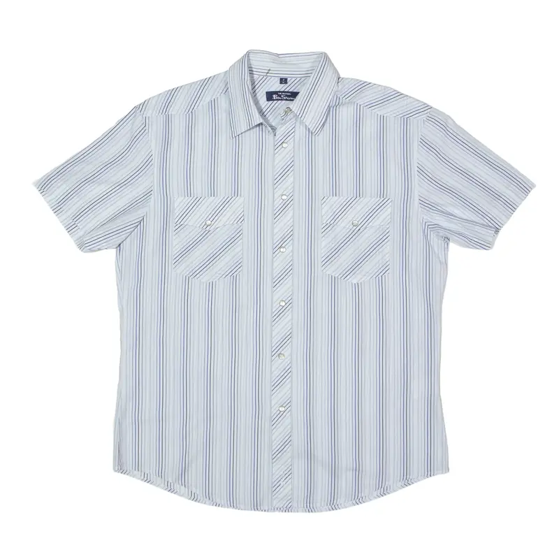 BEN SHERMAN Shirt Blue Striped Short Sleeve Mens M