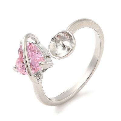 Brass with Cubic Zirconia Open Cuff Ring Components