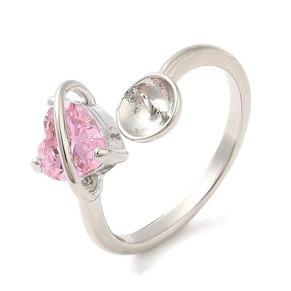 Brass with Cubic Zirconia Open Cuff Ring Components