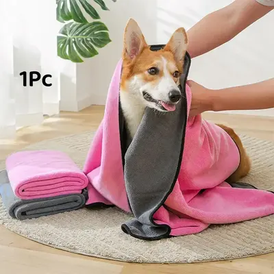 Comfort Double Sided Pet Bath Towel, 1 Count Happy Face Pattern Soft Absorbent Fast Drying Pet Wrap Towel, Pets Bathing Robe ...