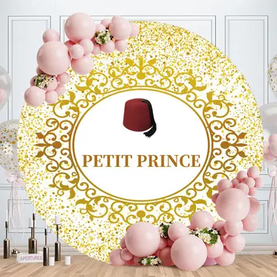 Aperturee Gold Glitter Round Petie Prince Baby Shower Backdrop