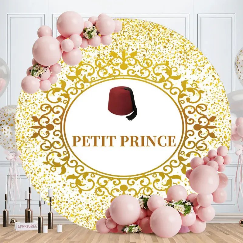 Aperturee Gold Glitter Round Petie Prince Baby Shower Backdrop