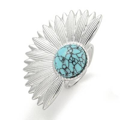 304 Stainless Steel Synthetic Turquoise Cuff Rings