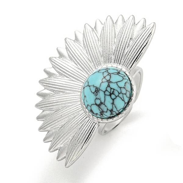 304 Stainless Steel Synthetic Turquoise Cuff Rings