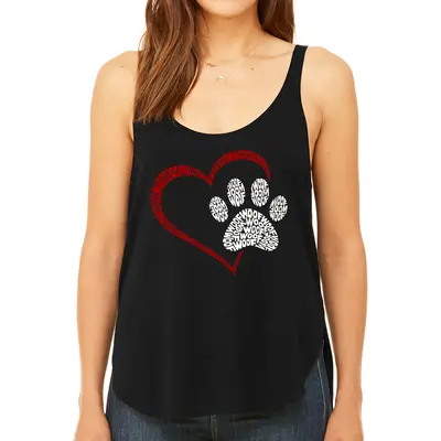 Paw Heart - Women's Premium Word Art Flowy Tank Top - X-Large - Black