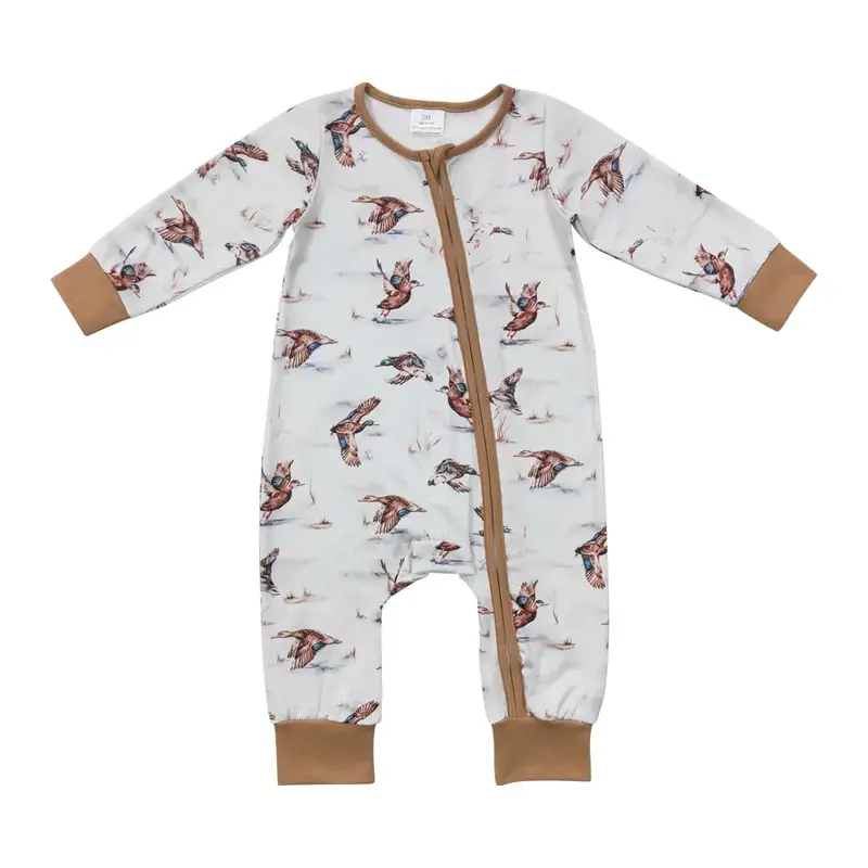 LR0816--hunting mallard long sleeve baby zip sleeper Romper