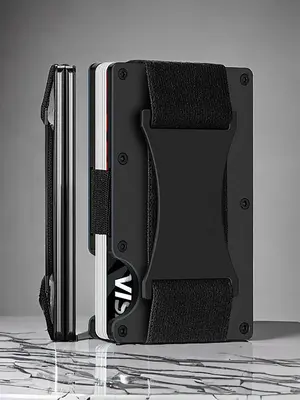 Casual Credit Card Holder Minimalist Wallet With RFID Blocking Front Pocket Card Case, Men's Aluminum Alloy Multifunction Ant...
