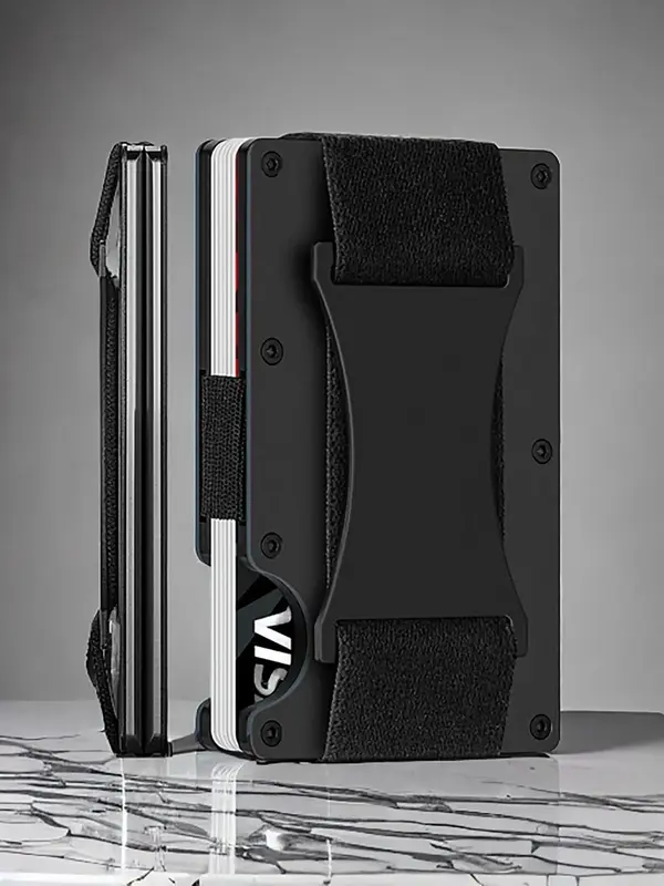 Casual Credit Card Holder Minimalist Wallet With RFID Blocking Front Pocket Card Case, Men's Aluminum Alloy Multifunction Ant...