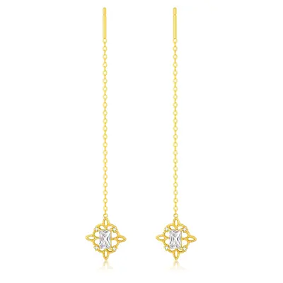 14K Gold Princess-square Shaped Cubic Zirconia Celtic Knot Drop Earrings
