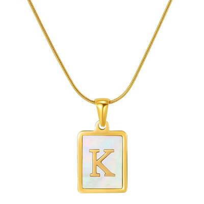 Stainless Steel Snake Bone Chain Alphabet Necklace with Shell Pendant