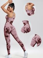 Women's Plain/ Tie Dye Print Sports Bra & High Waist Leggings Two-piece Set, Casual Breathable Comfortable High Stretch Sport...