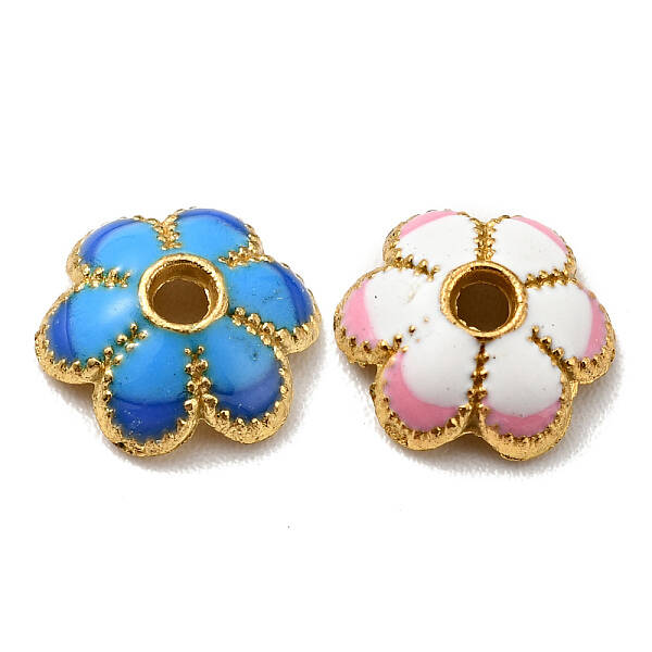 6-Petal Alloy Enamel Bead Caps