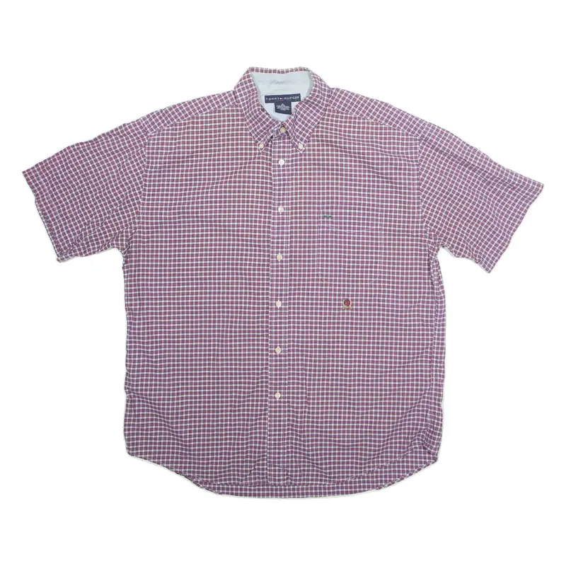 TOMMY HILFIGER Mens Shirt Red Check Short Sleeve XL