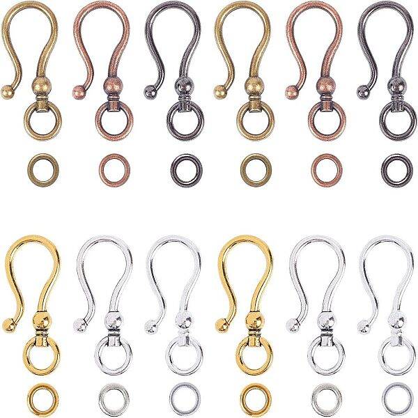 CHGCRAFT 48sets 6 Styles Mixed Color Tibetan Style Alloy S Hook Clasps for Bracelet Necklace Jewelry Making