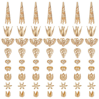 72Pcs 9 Styles Brass Bead Caps