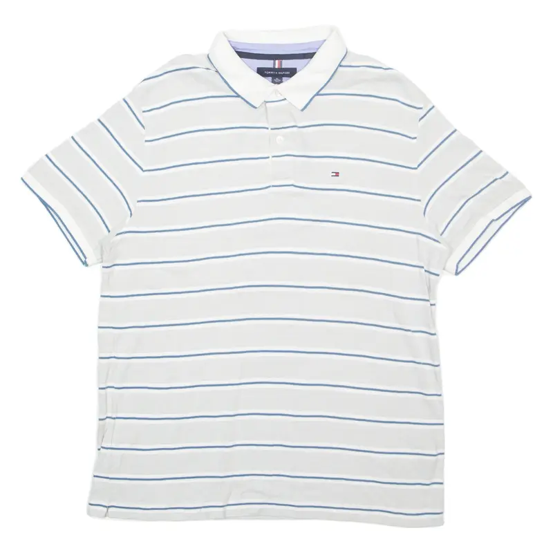 TOMMY HILFIGER Slim Fit Mens Polo Shirt White Striped XL