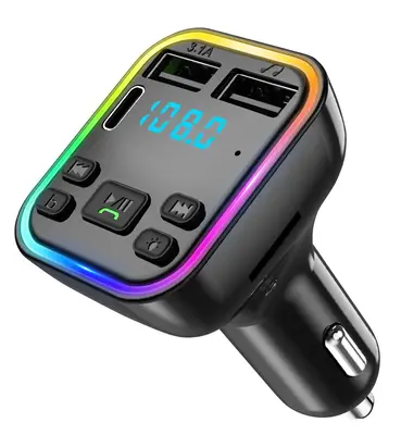 Bluetooth 5.3FM transmitter car adapter, wireless radio MP3 player stereo music audio receiver hands-free calling, USB-C car ...