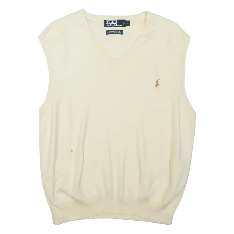 POLO RALPH LAUREN Mens Jumper Cream Tight Knit Sleeveless L