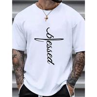 1 piece, 100% cotton T-shirt, men's fashion T-shirt, large size men's cross \