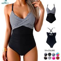B2prity Women's One Piece Swimsuits Tummy Control Front Cross Bathing Suits Tie Back Slimming V Neck Swimwear