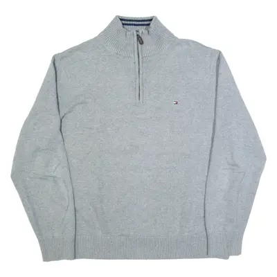 TOMMY HILFIGER Mens Jumper Grey 1/4 Zip Tight Knit XL