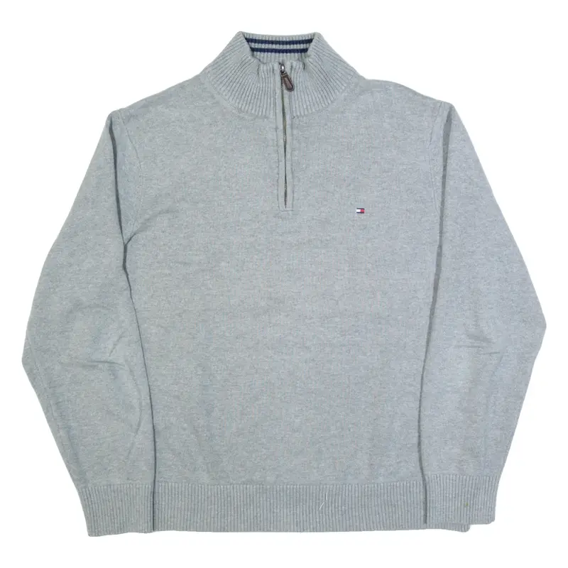 TOMMY HILFIGER Mens Jumper Grey 1/4 Zip Tight Knit XL