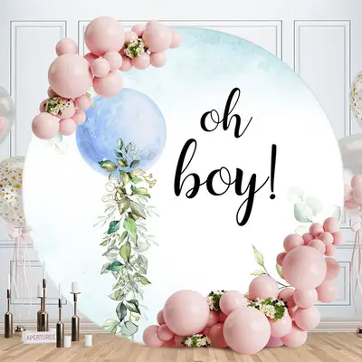 Aperturee Blue Moon Oh Baby Round Baby Shower Backdrop