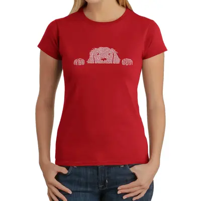 Peeking Dog - Women's Word Art T-Shirt - Grey - XS