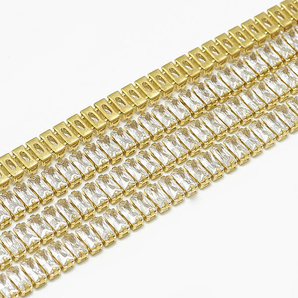 Brass Rectangle Cubic Zirconia Chains