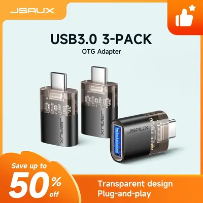 JSAUX  USB C Male to USB Female OTG Adapter 3.0 [3 Pack], Compatible with MacBook, iPhone, Samsung Galaxy, All USB C Smartpho...
