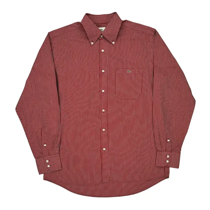 Lacoste Striped Shirt - Large Red Cotton