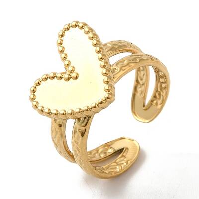 Ion Plating(IP) 304 Stainless Steel Heart Open Cuff Rings for Women