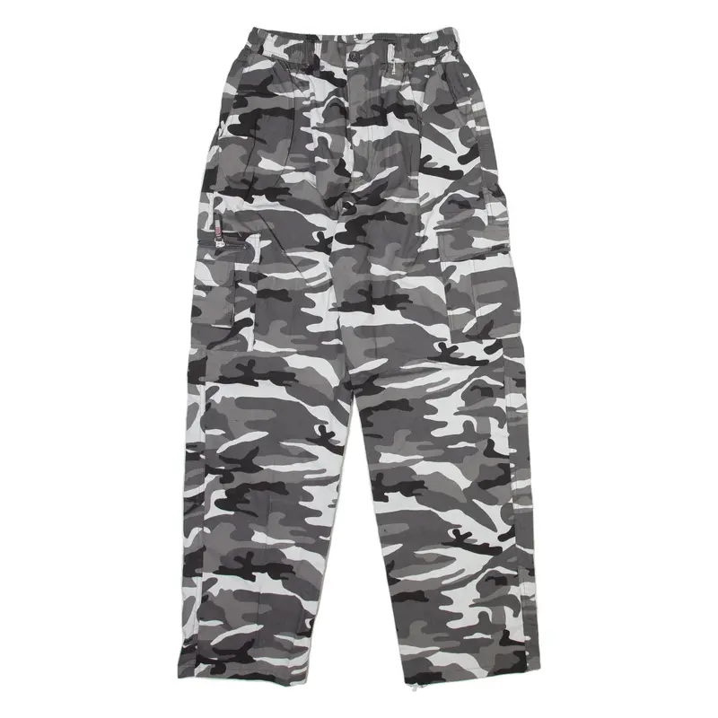 Camo Cargo Mens Trousers Grey Relaxed Straight W26 L28